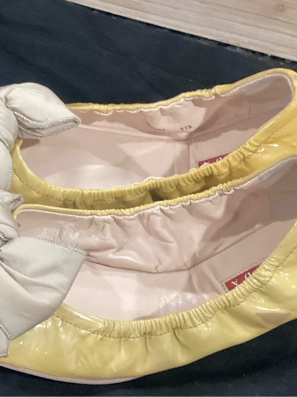 Prada Yellow Leather Ballet Flats with Cream Bow - Picture 2 of 9